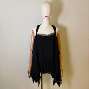 Foreign Film Black Pleated Sheer Halter Top M/L